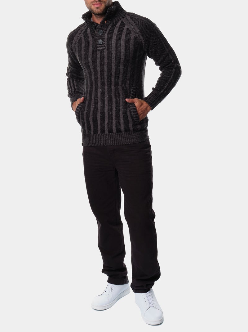 Pull en maille col montant Noir - Kiabi