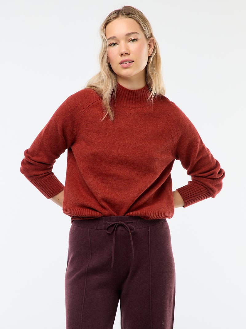 Pull en maille col montant Orange - Kiabi