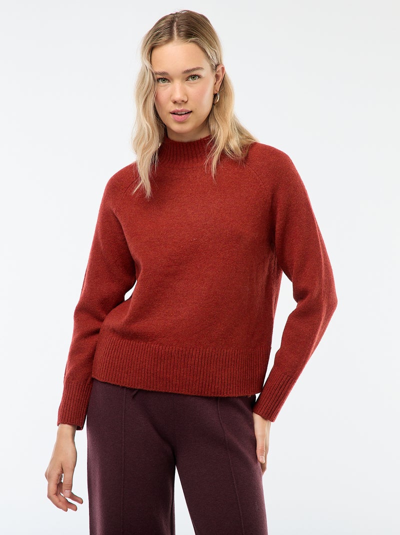 Pull en maille col montant Orange - Kiabi