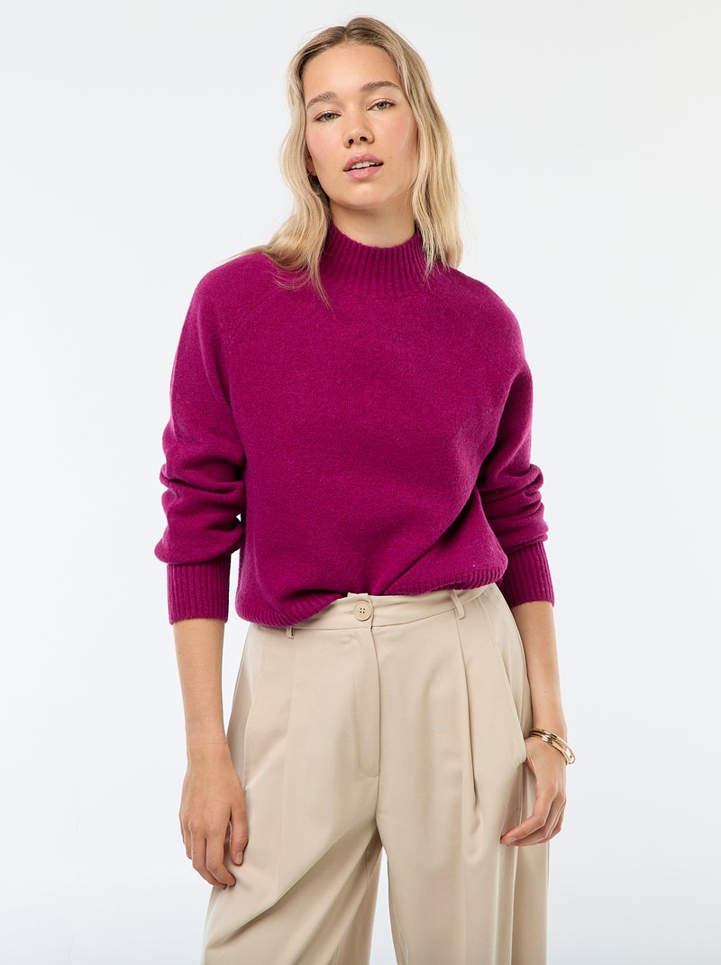 Pull en maille col montant Violet - Kiabi