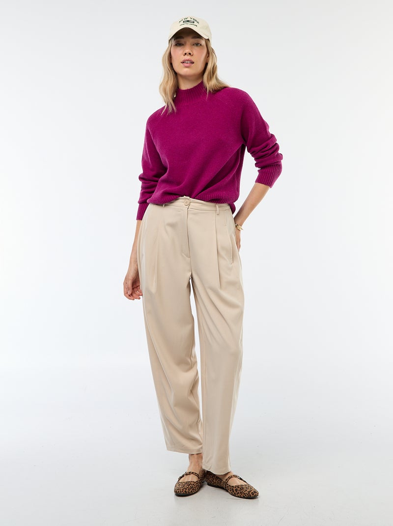 Pull en maille col montant Violet - Kiabi