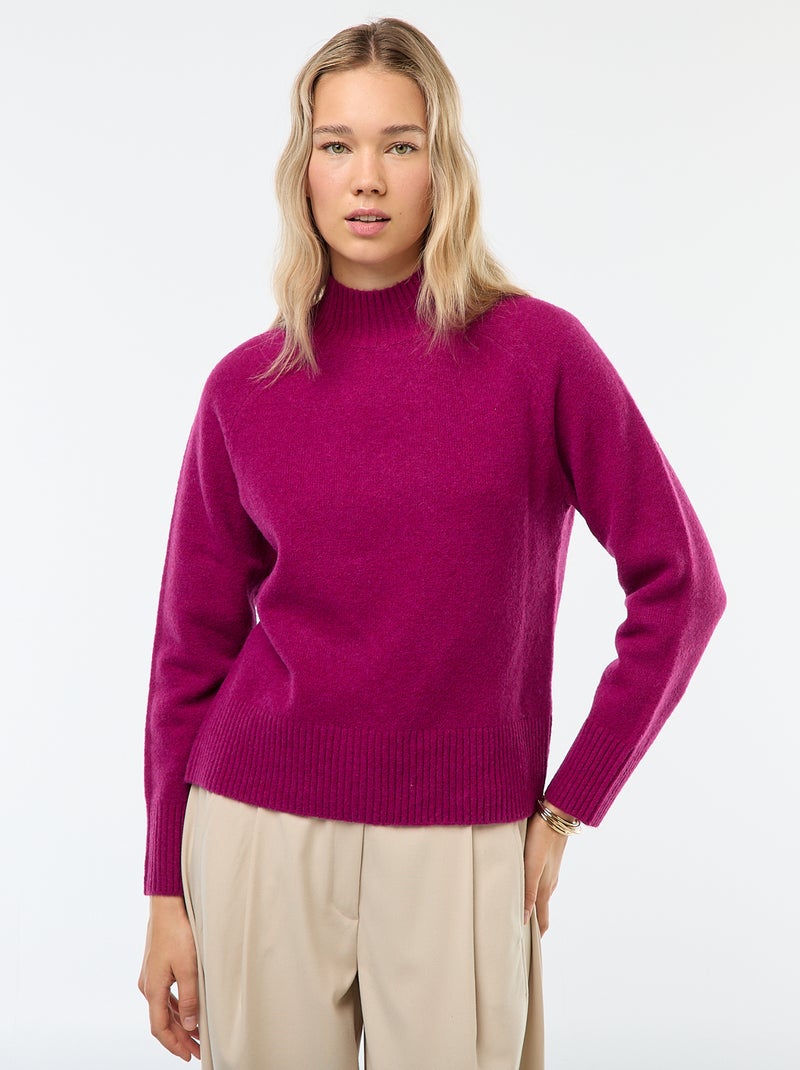 Pull en maille col montant Violet - Kiabi
