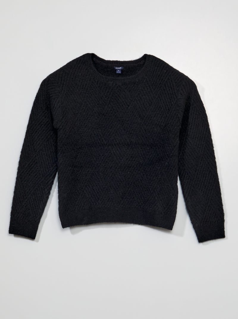 Pull en maille col rond noir - Kiabi