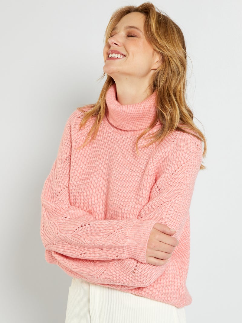 Pull en maille col roulé Rose - Kiabi