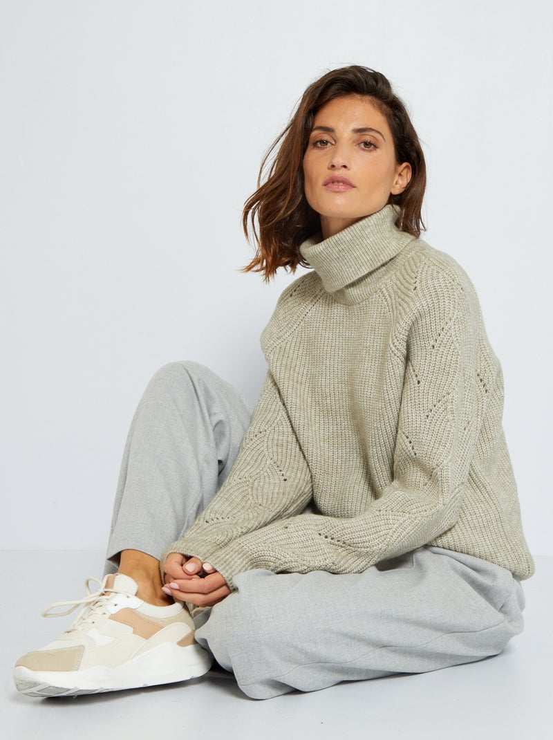 Pull en maille col roulé Vert - Kiabi