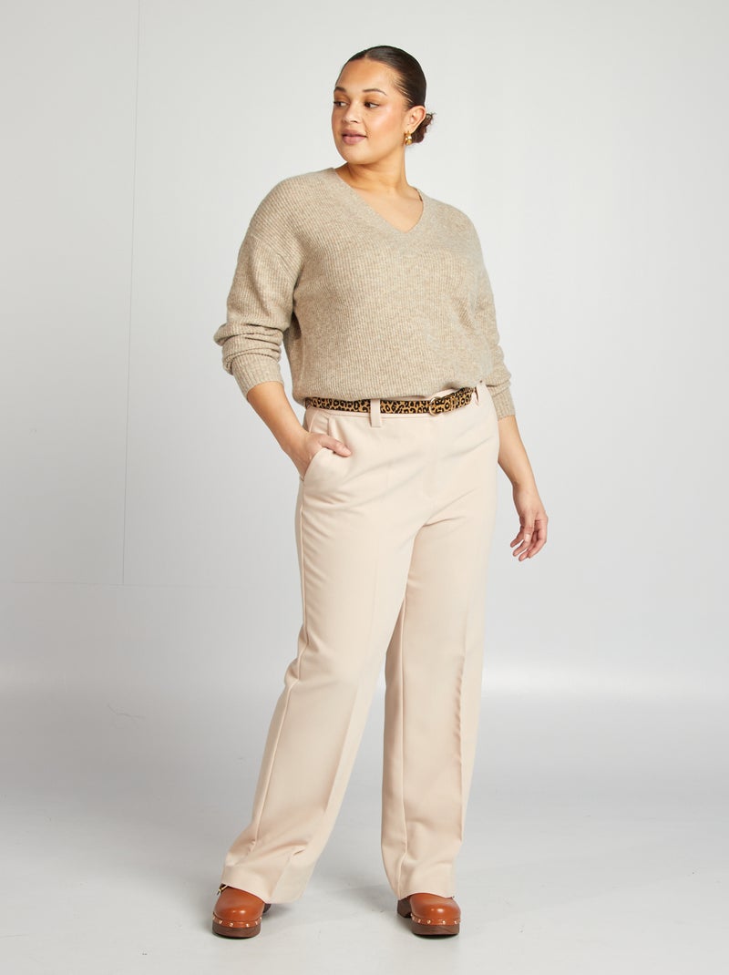 Pull en maille col V Marron - Kiabi