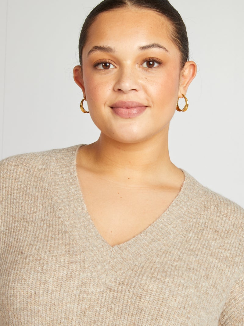 Pull en maille col V Marron - Kiabi