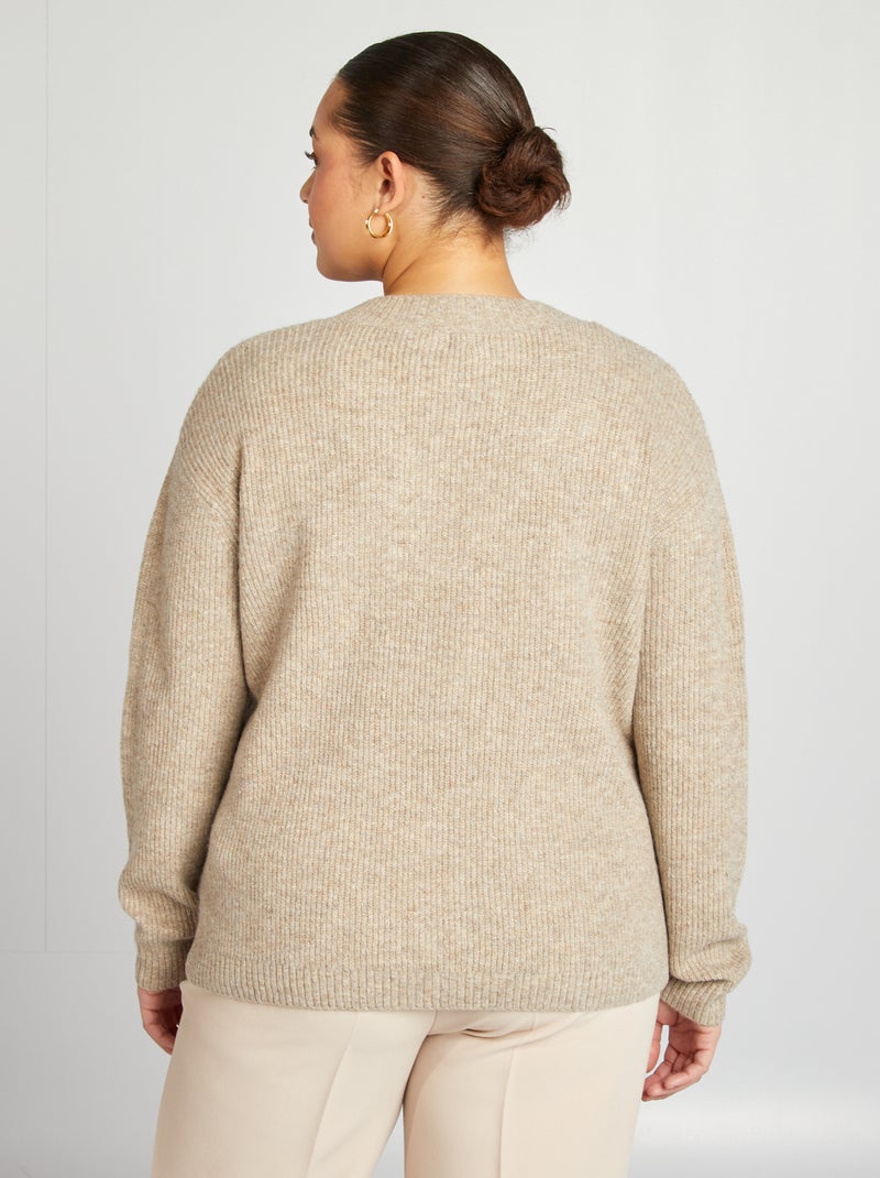 Pull en maille col V Marron - Kiabi