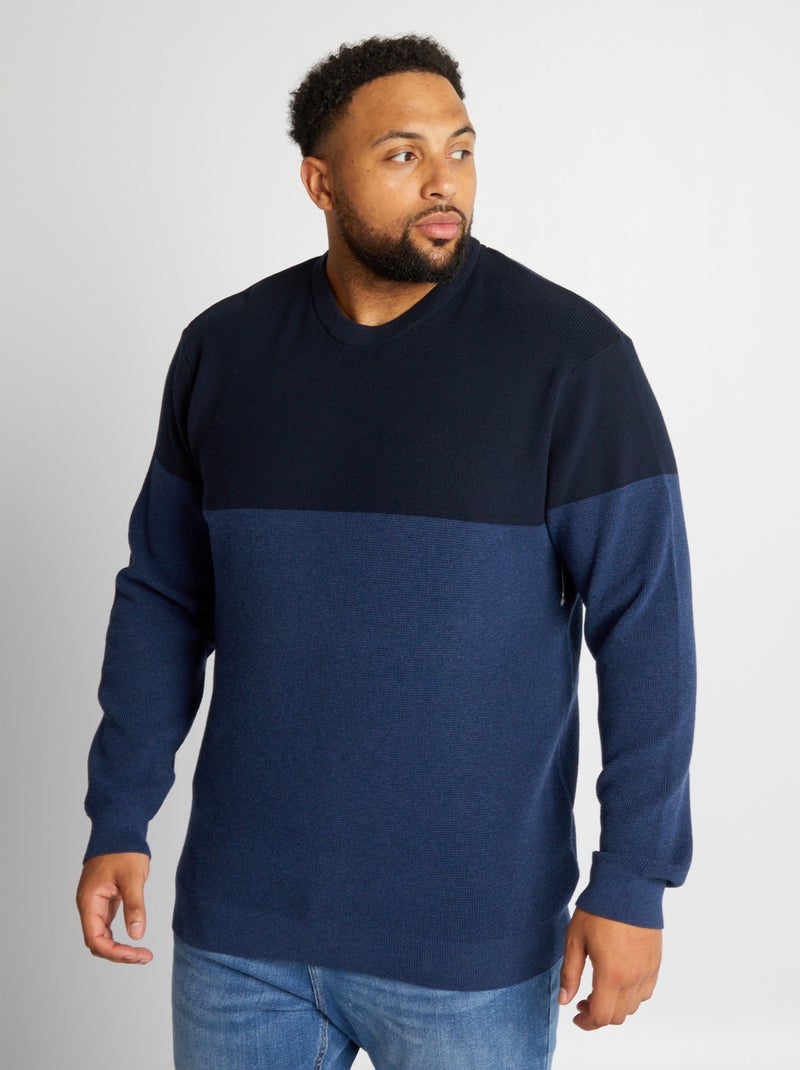 Pull en maille color-block Bleu marine/ gris - Kiabi