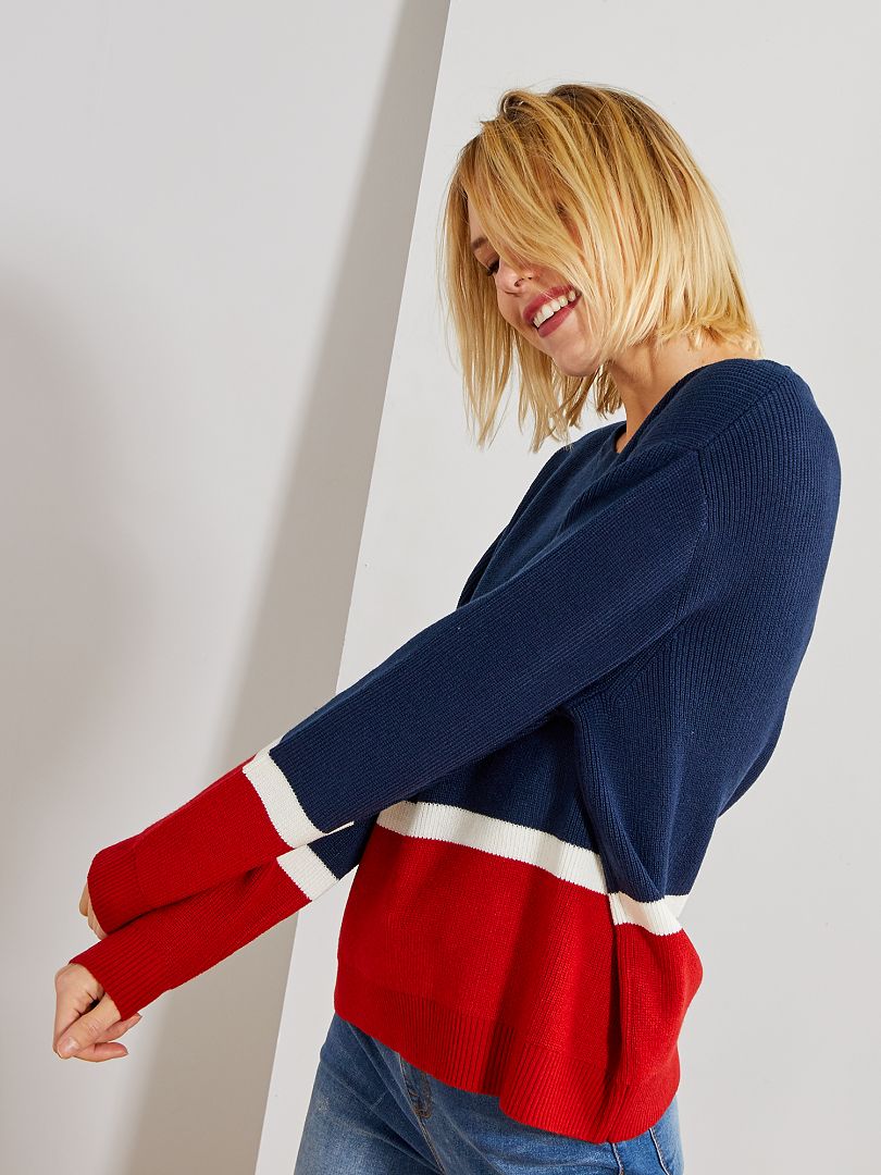 Pull en maille color block - bleu rouge - Kiabi - 15.00€