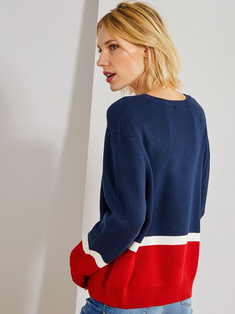 Pull Colorblock Pull en maille color block - bleu rouge - Kiabi - 15.00€