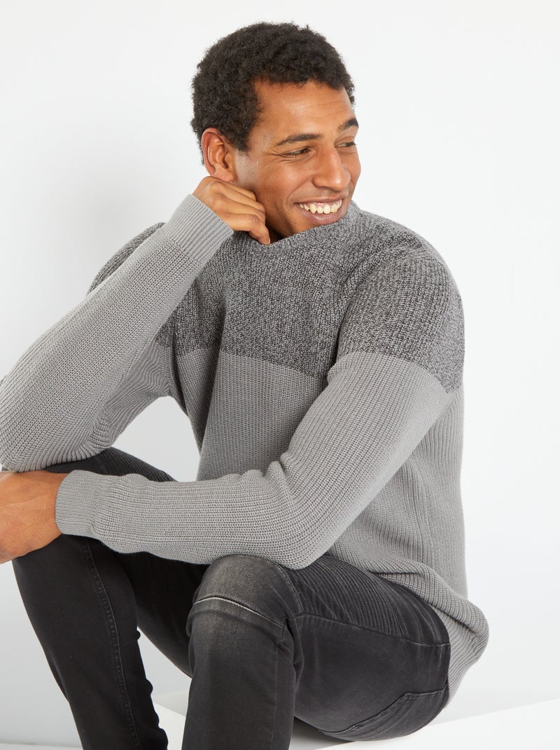 Pull en maille 'color-block' GRIS - Kiabi