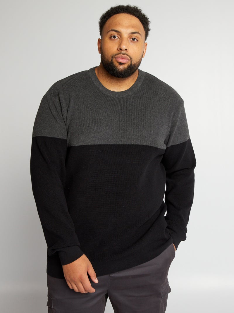 Pull en maille color-block Noir/gris - Kiabi