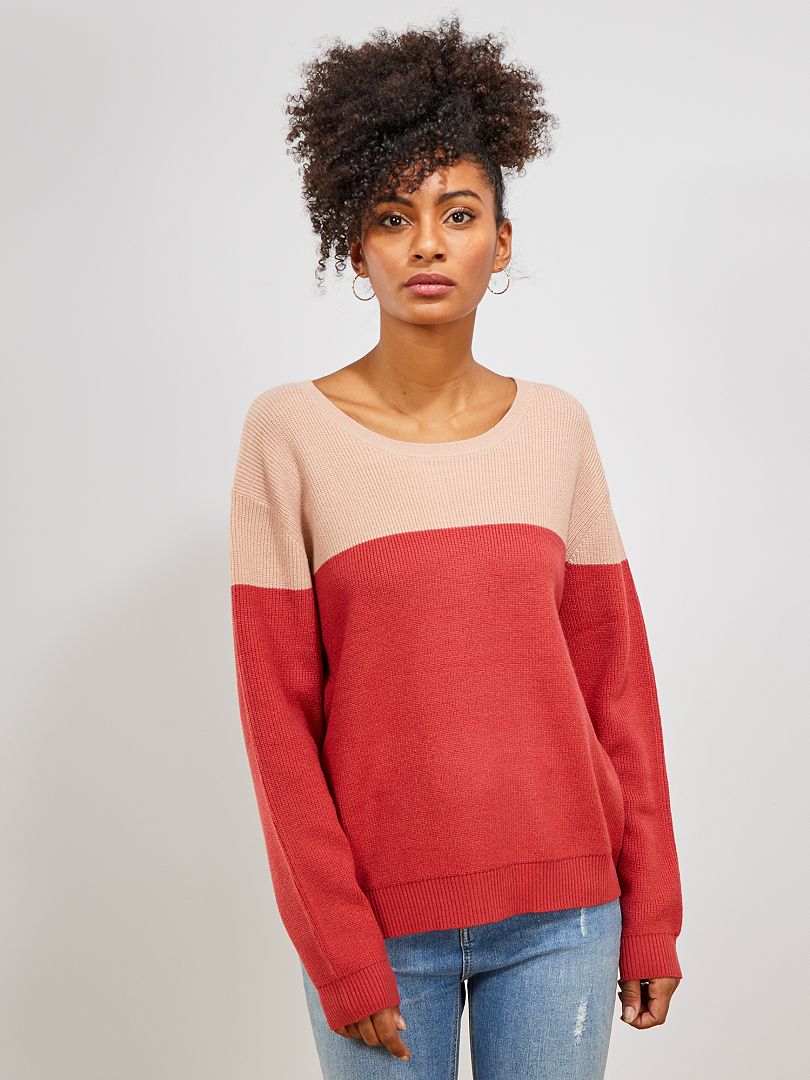 Pull en maille color block - rose - Kiabi - 15.00€