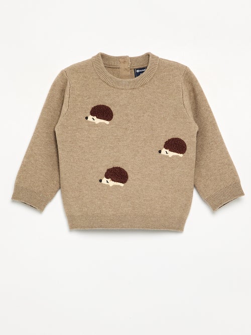 Pull en maille compacte avec broderies animaux - Kiabi