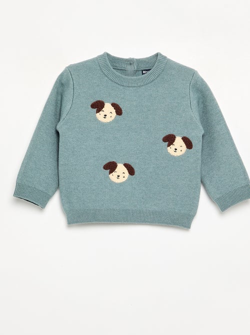 Pull en maille compacte avec broderies animaux - Kiabi