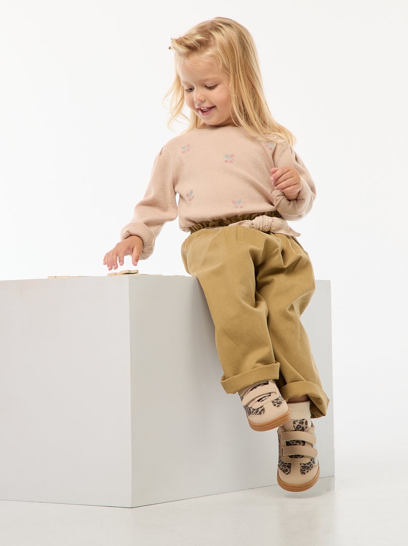Pull en maille compacte avec broderies Beige - Kiabi