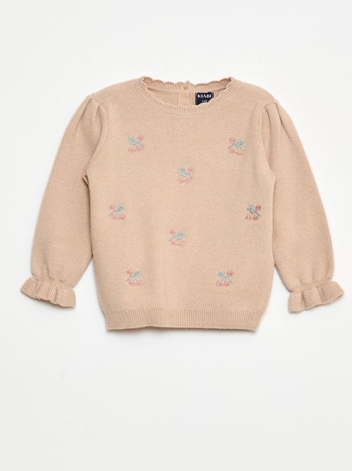 Pull en maille compacte avec broderies - Kiabi