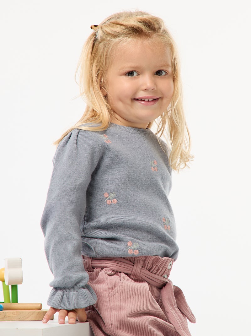 Pull en maille compacte avec broderies Bleu - Kiabi