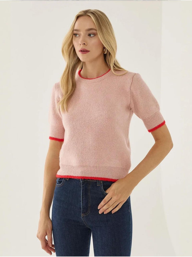 Pull en maille contrastée Rose - Kiabi