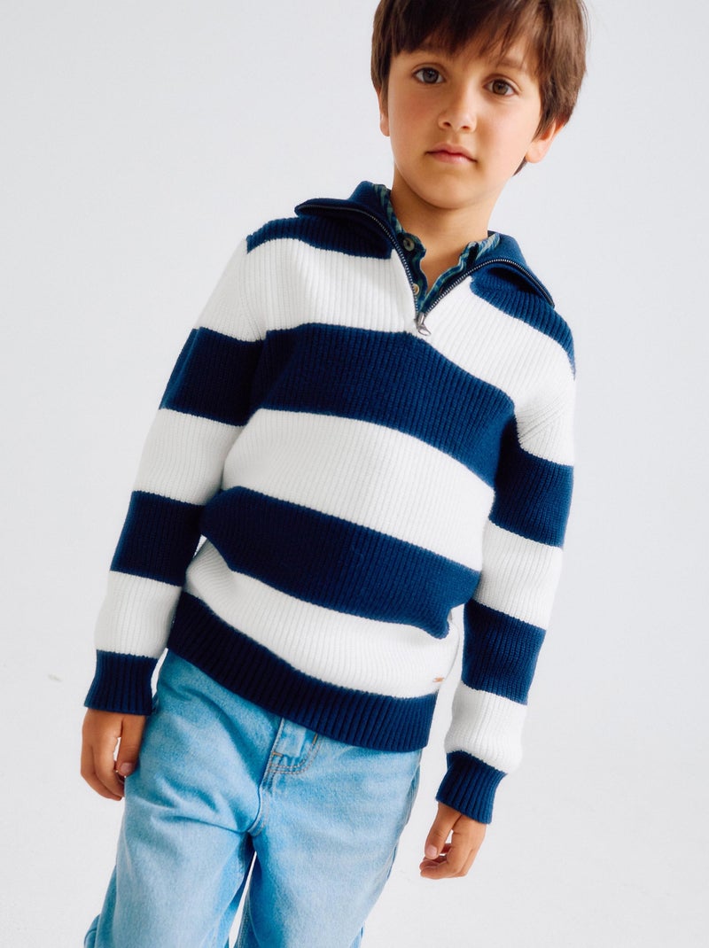 Pull en Maille Côtelé à Rayures Bleu foncé - Kiabi
