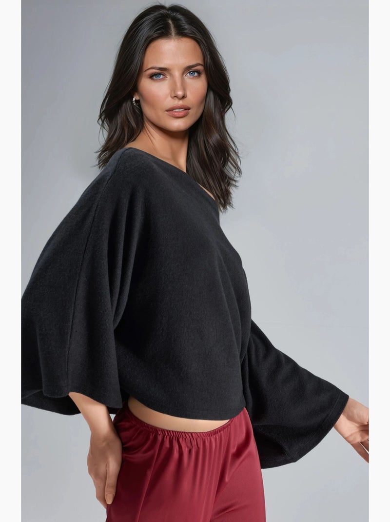 Pull en maille côtelée à col bateau busem Noir - Kiabi