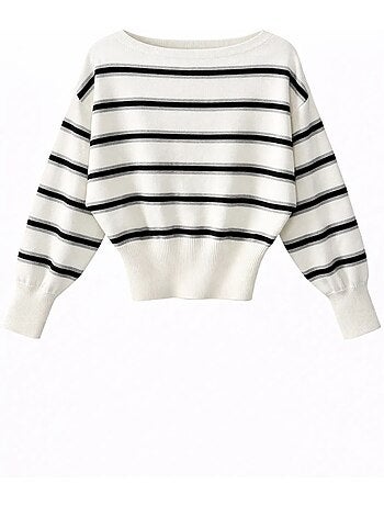 Pull en maille côtelée à col bateau mixray