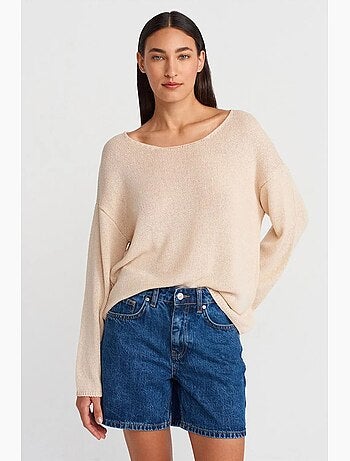Pull en maille côtelée à col bateau pour femme dilvin