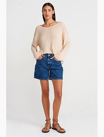 Pull en maille côtelée à col bateau pour femme dilvin