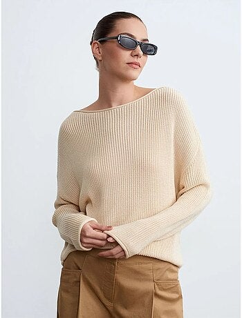 Pull en maille côtelée à col bateau pour femme dilvin