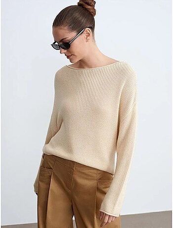 Pull en maille côtelée à col bateau pour femme dilvin
