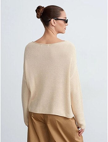 Pull en maille côtelée à col bateau pour femme dilvin
