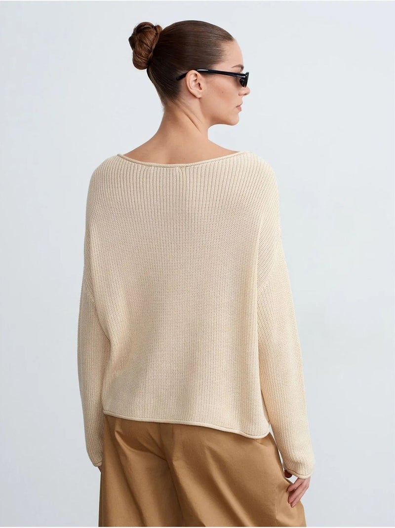 Pull en maille côtelée à col bateau pour femme dilvin Crème - Kiabi