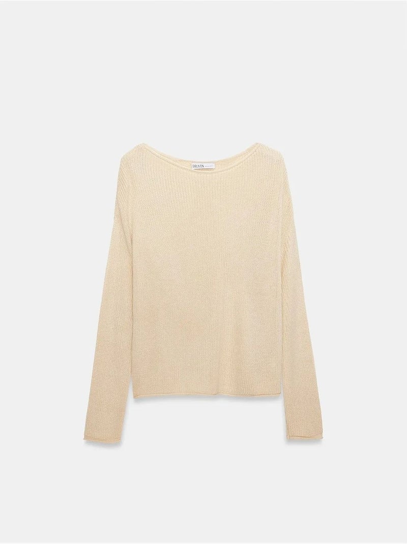 Pull en maille côtelée à col bateau pour femme dilvin Crème - Kiabi