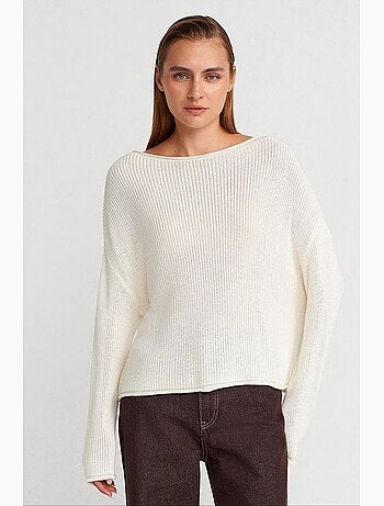 Pull en maille côtelée à col bateau pour femme dilvin