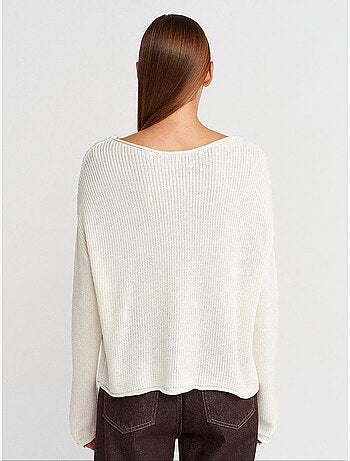 Pull en maille côtelée à col bateau pour femme dilvin