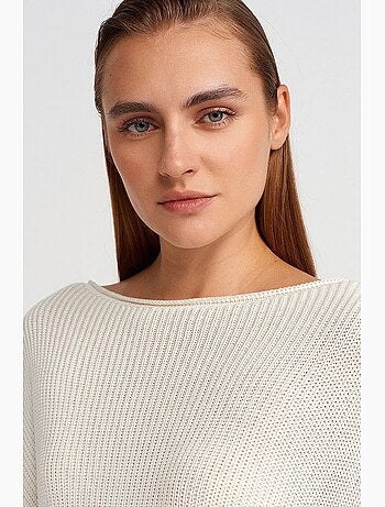 Pull en maille côtelée à col bateau pour femme dilvin