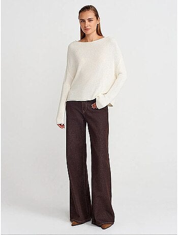 Pull en maille côtelée à col bateau pour femme dilvin