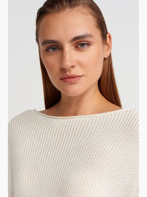 Pull en maille côtelée à col bateau pour femme dilvin - Kiabi