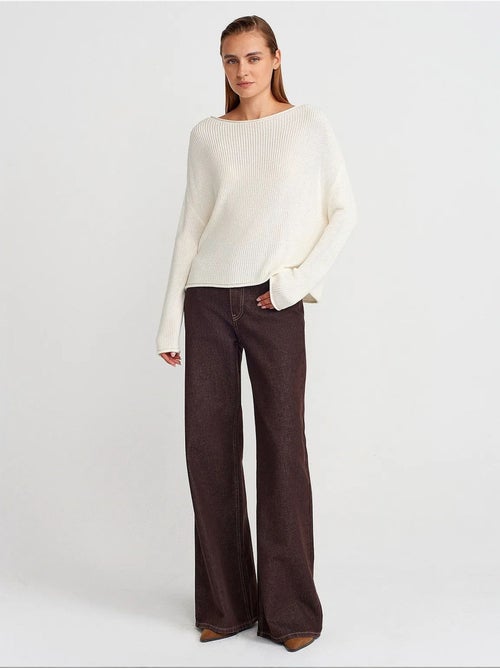 Pull en maille côtelée à col bateau pour femme dilvin - Kiabi