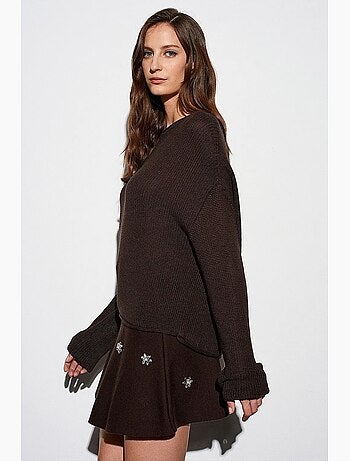 Pull en maille côtelée à col bateau pour femme dilvin