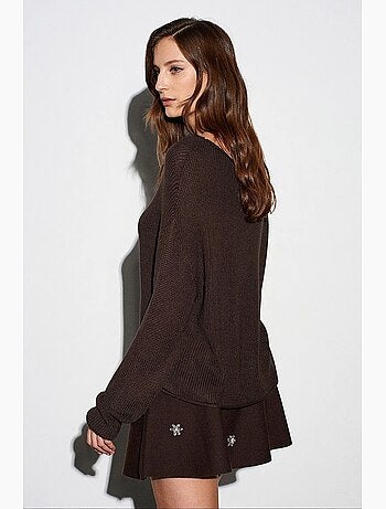 Pull en maille côtelée à col bateau pour femme dilvin