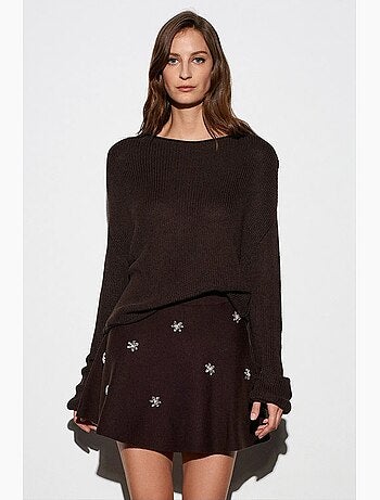 Pull en maille côtelée à col bateau pour femme dilvin