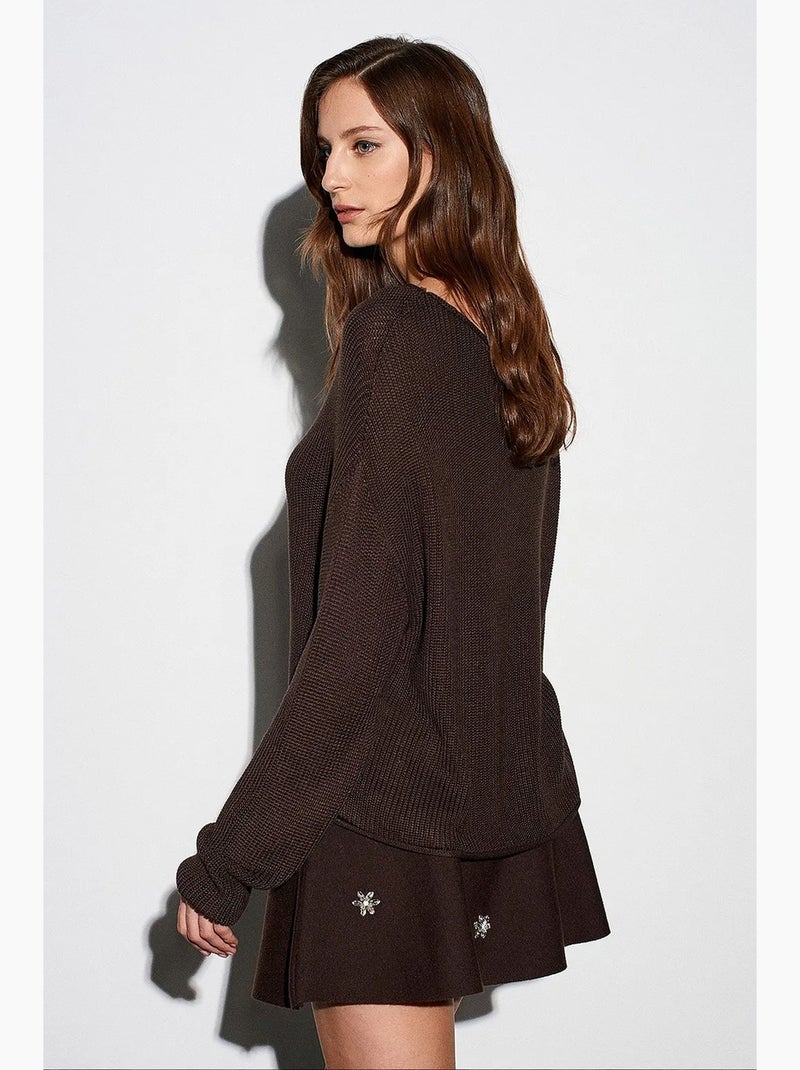 Pull en maille côtelée à col bateau pour femme dilvin Marron chocolat - Kiabi