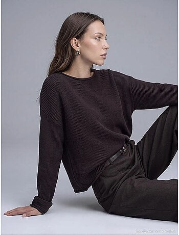 Pull en maille côtelée à col bateau pour femme dilvin