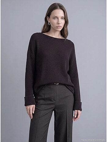 Pull en maille côtelée à col bateau pour femme dilvin