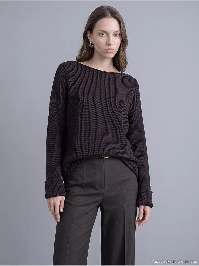 Pull en maille côtelée à col bateau pour femme dilvin Marron foncé - Kiabi