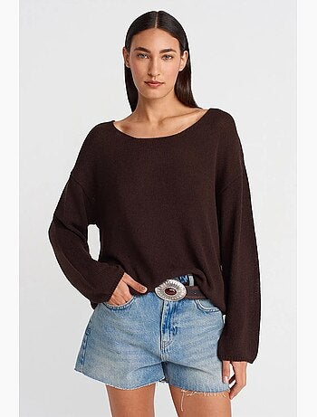 Pull en maille côtelée à col bateau pour femme dilvin