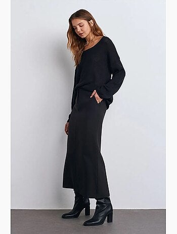 Pull en maille côtelée à col bateau pour femme dilvin