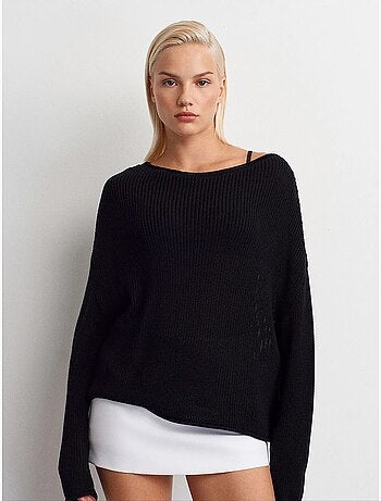 Pull en maille côtelée à col bateau pour femme dilvin